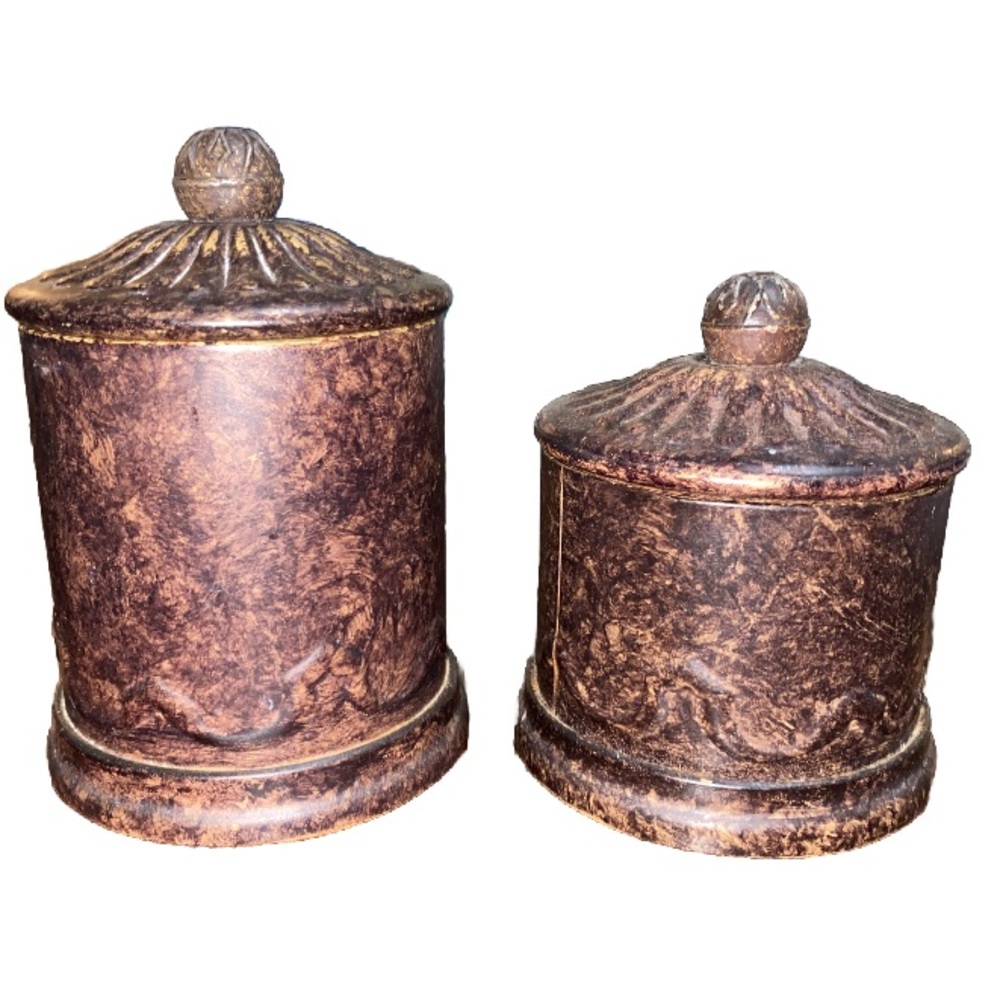 Set of bronzed tin canisters with lids